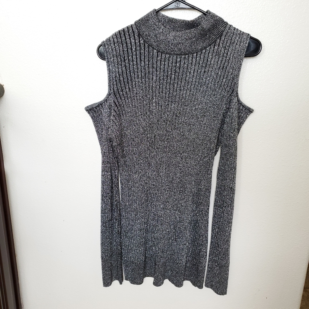 Silver shimmer cold shoulder top
